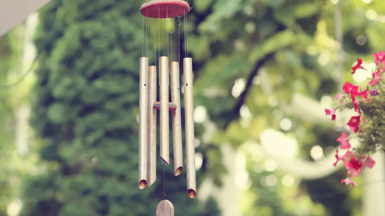 silver and wood wind chimes