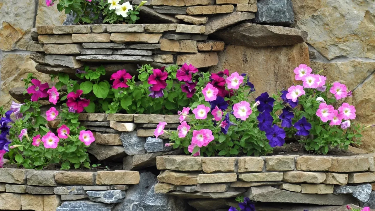 the stone flower bed on the wall