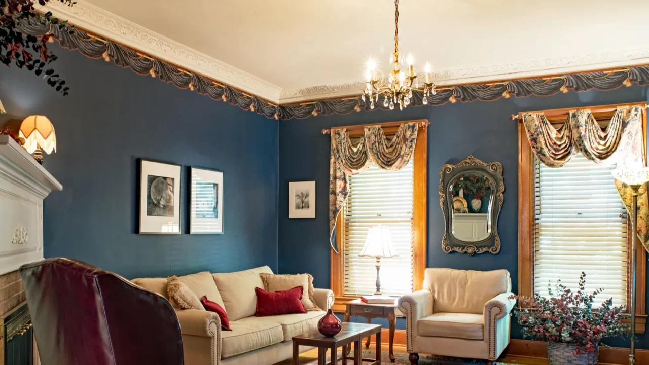 victorian living room with blue walls