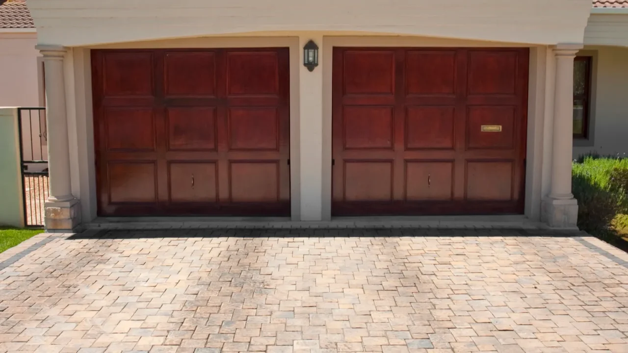 wooden brown double garage doors