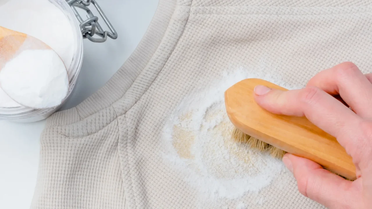 a person hand using a small brush rubbing powder baking