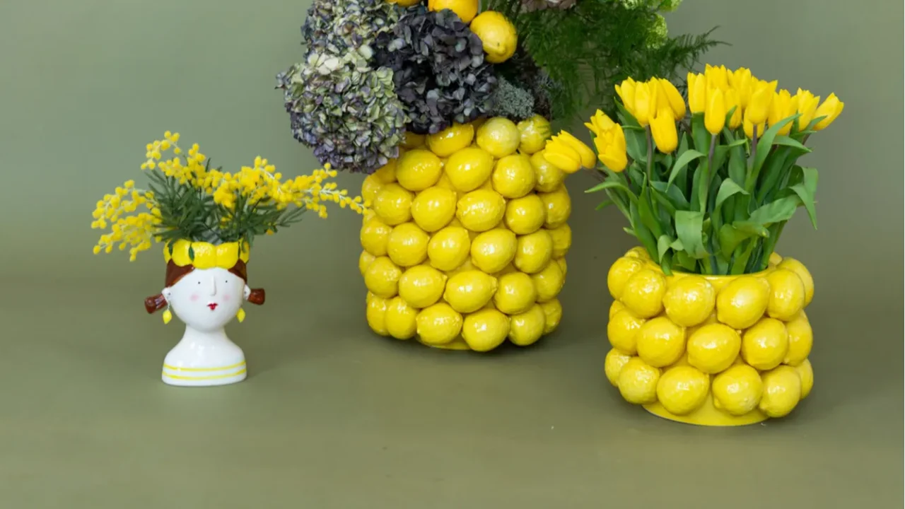 bright and vibrant floral arrangements with lemons and colorful blooms