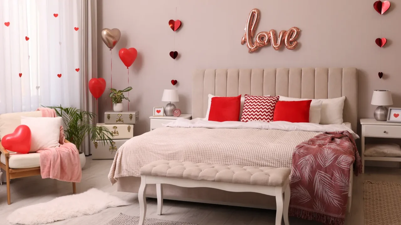 cozy bedroom decorated for valentine day interior design