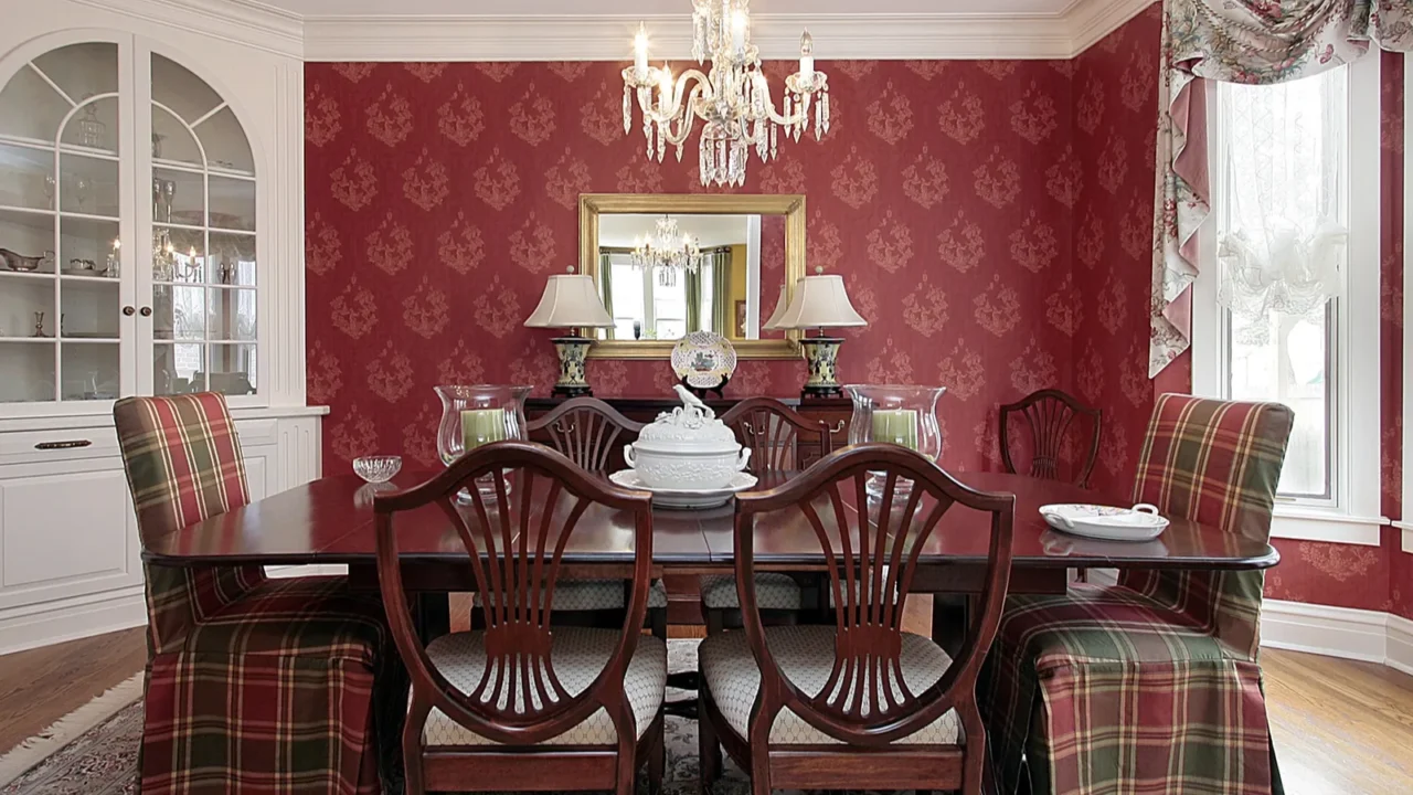 dining room with red walls