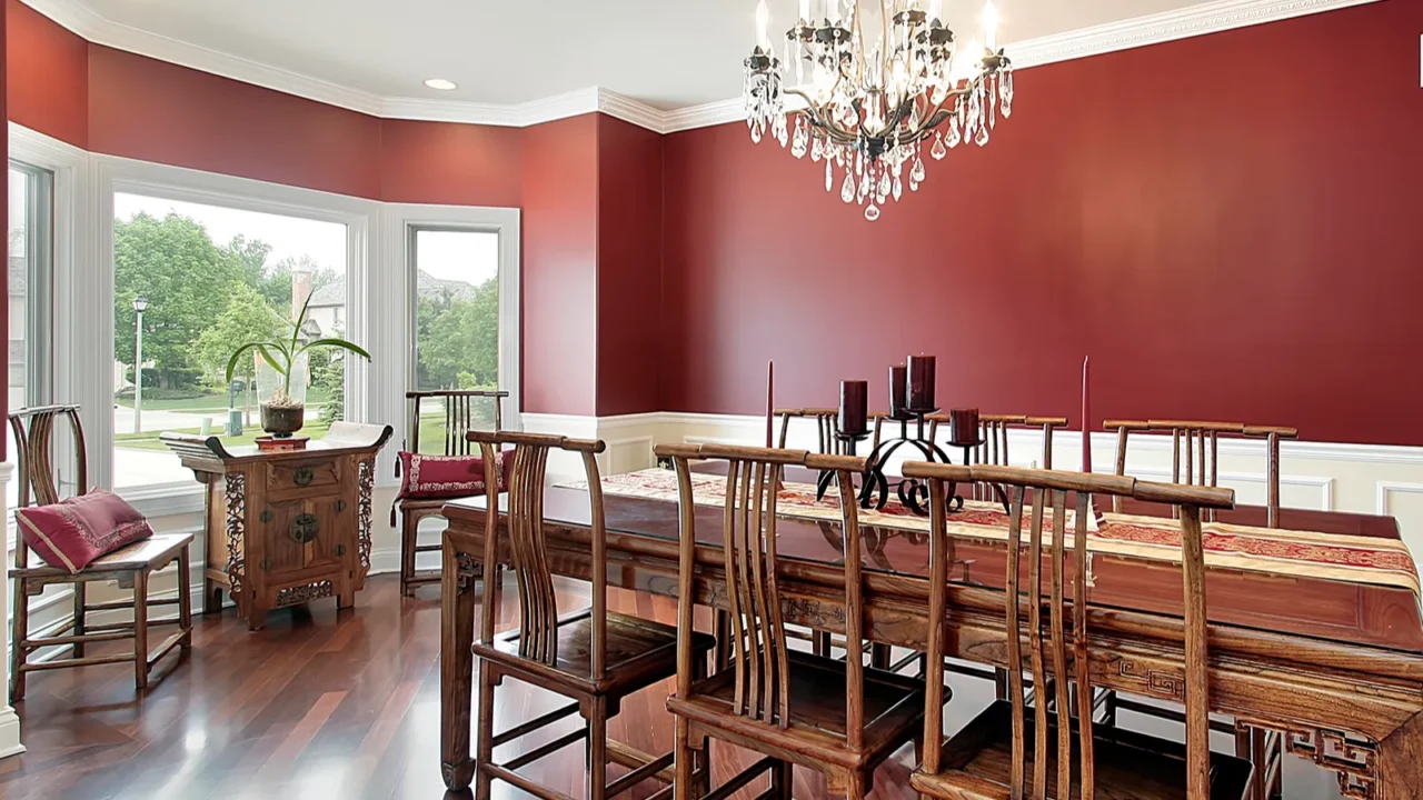 dining room with red walls