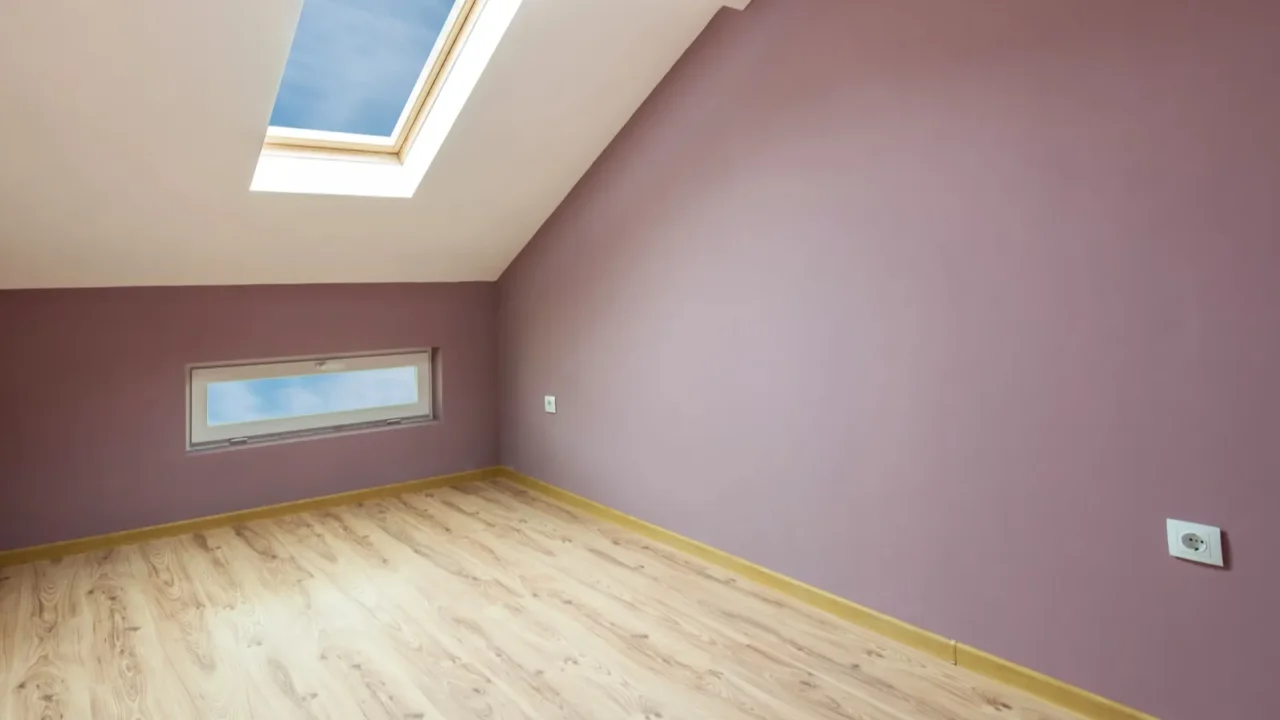 empty purple room with windows and a door includes clipping