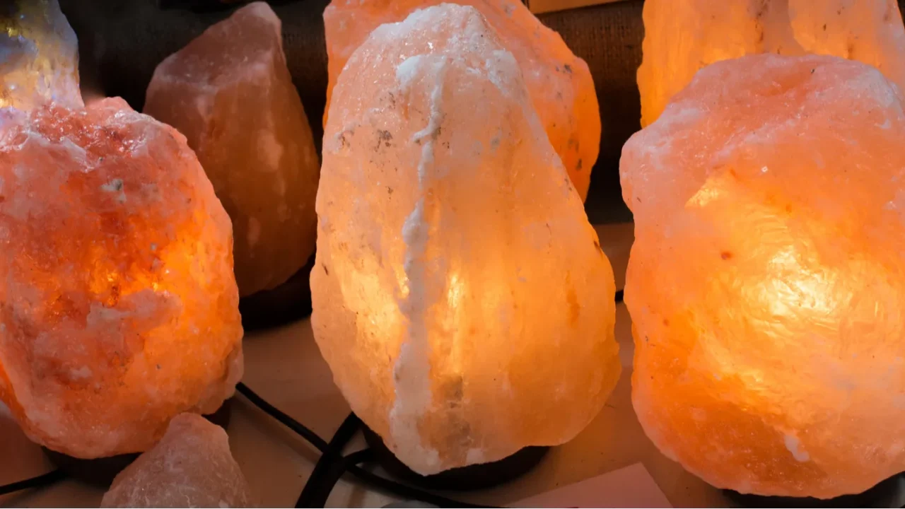 himalayan salt lamp at the market ready to be sold