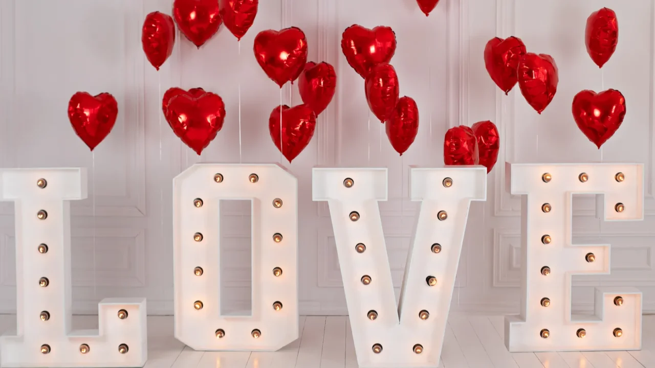 love big letters with led retro bulbs glowing word love