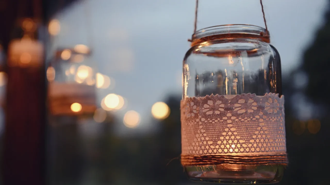 mason jar candle hanging for wedding decor evening light window