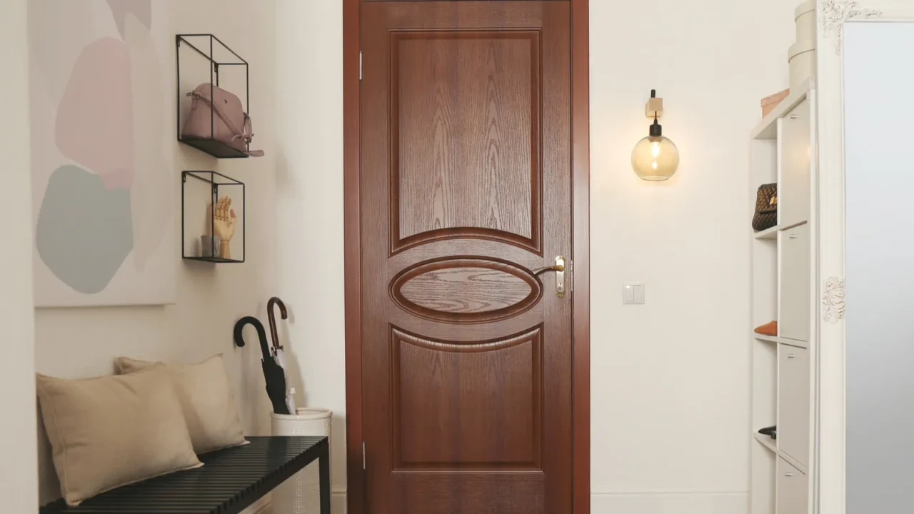 modern hallway interior with stylish furniture and mirror