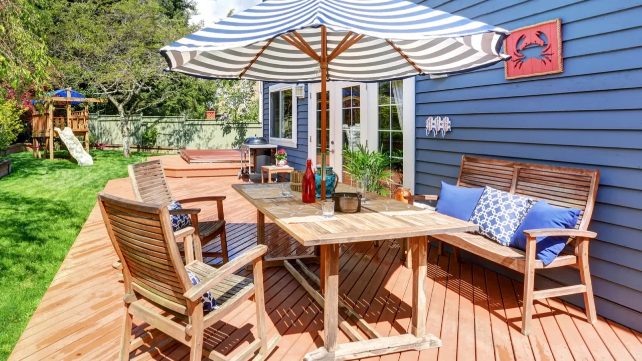 picture perfect back deck with covered seating