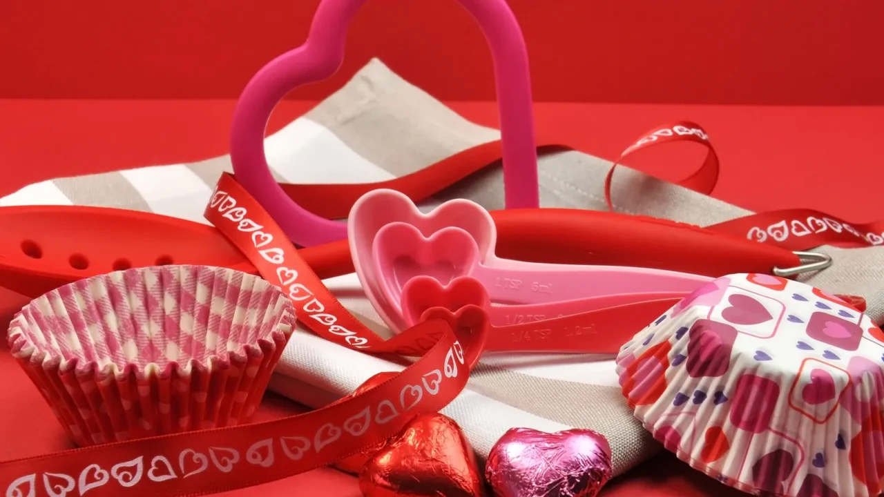 red and pink valentine day cooking and baking accessories