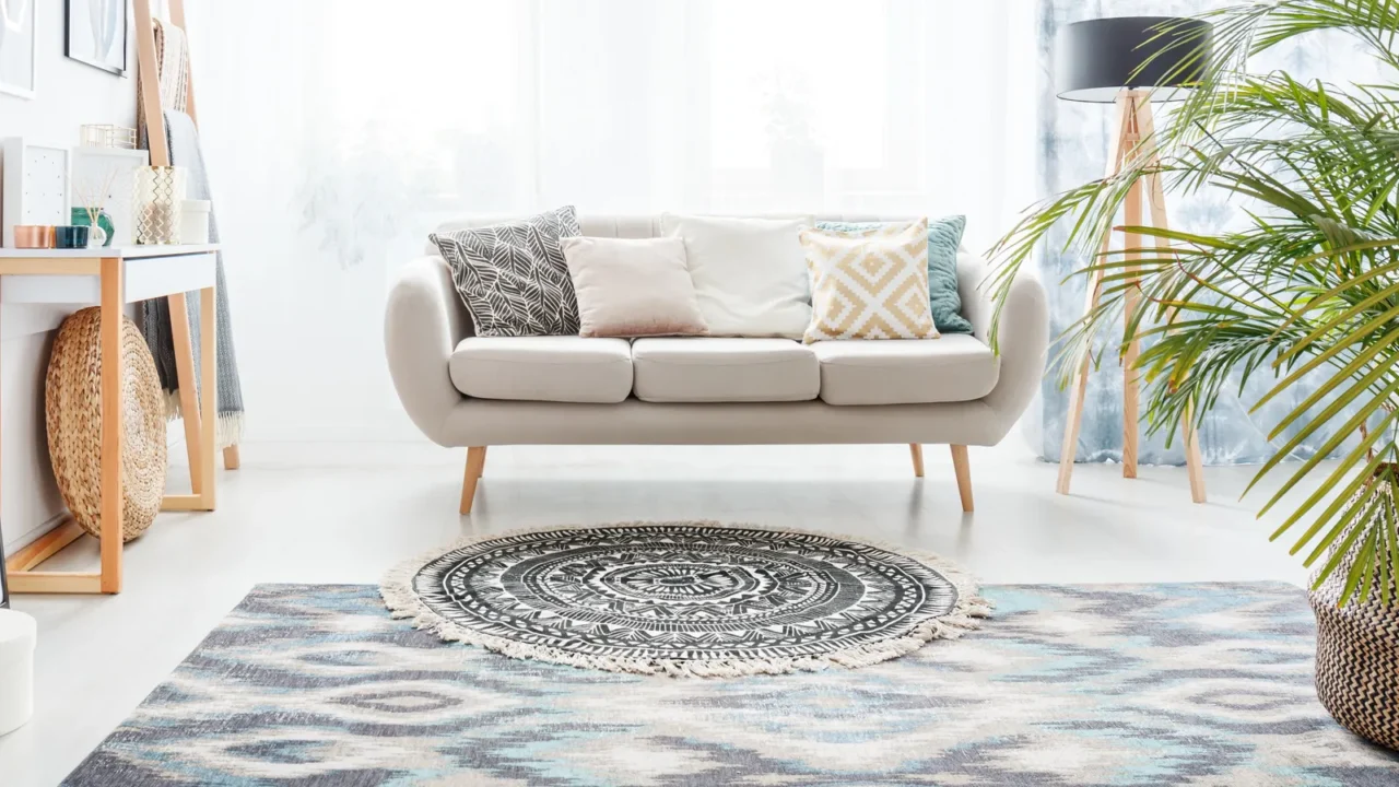 rug in front of sofa