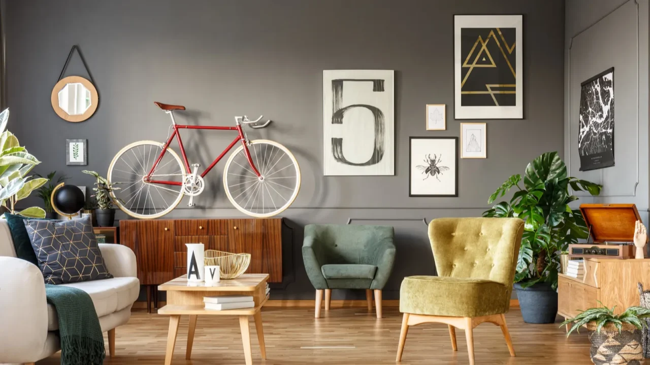 spacious grey living room interior