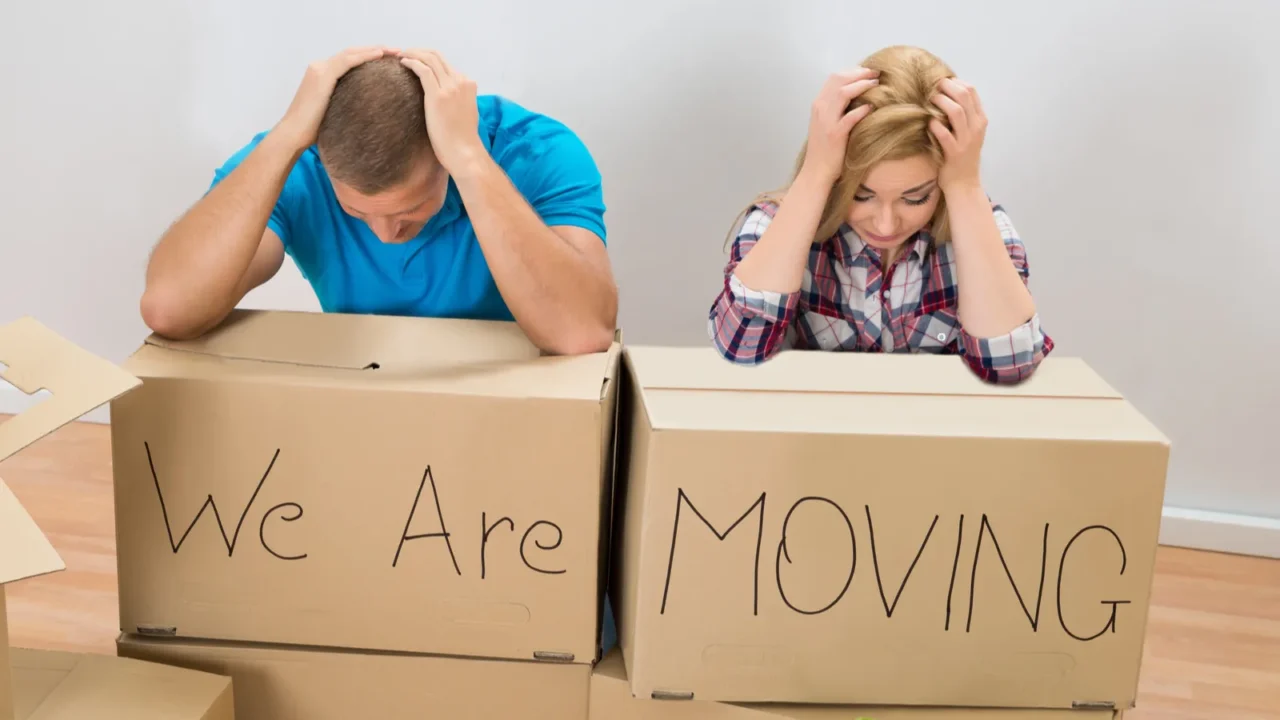 stressed couple in new home