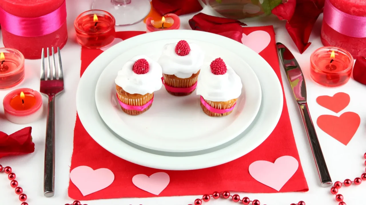 table setting in honor of valentines day closeup