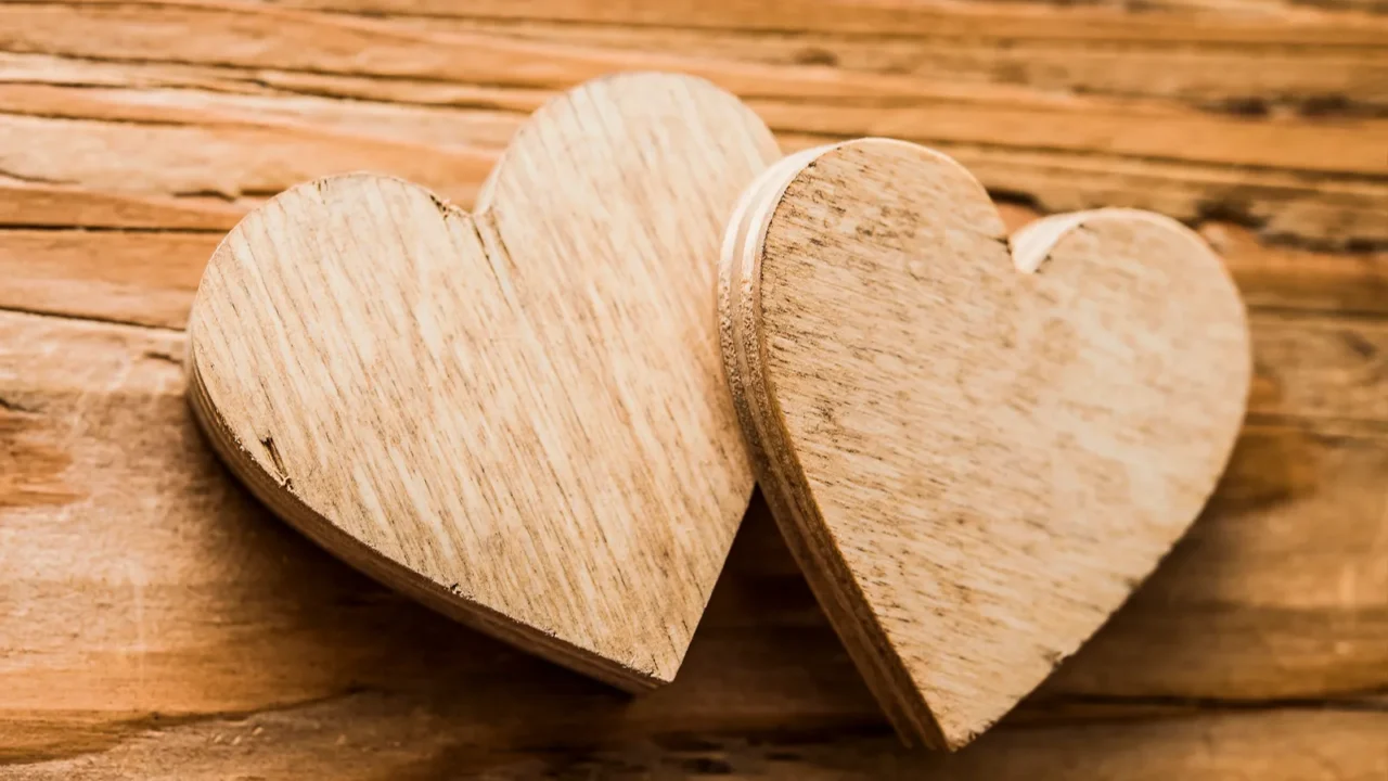 two wooden hearts