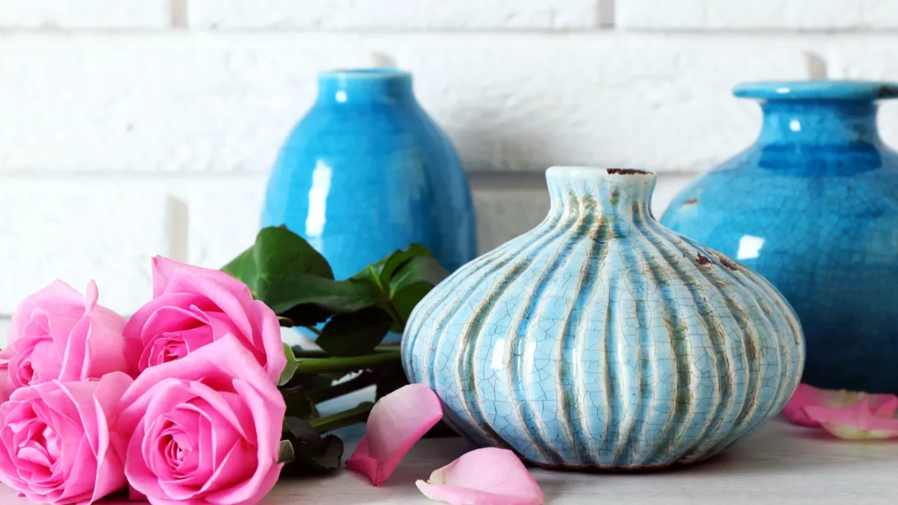 beautiful roses and vases