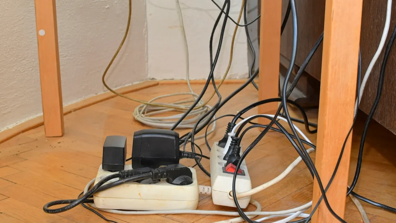 cable chaos clutter from multiple electric wire extension cords and