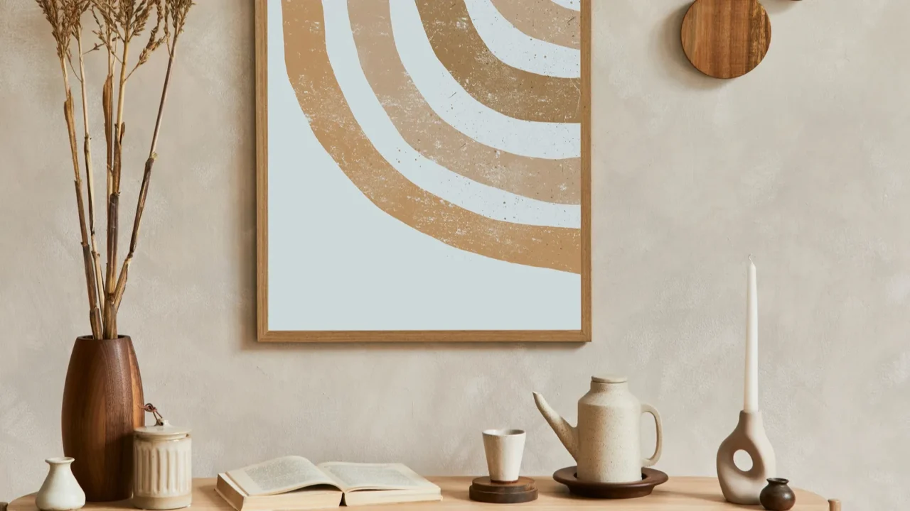 elegant living room interior composition with console mock up poster