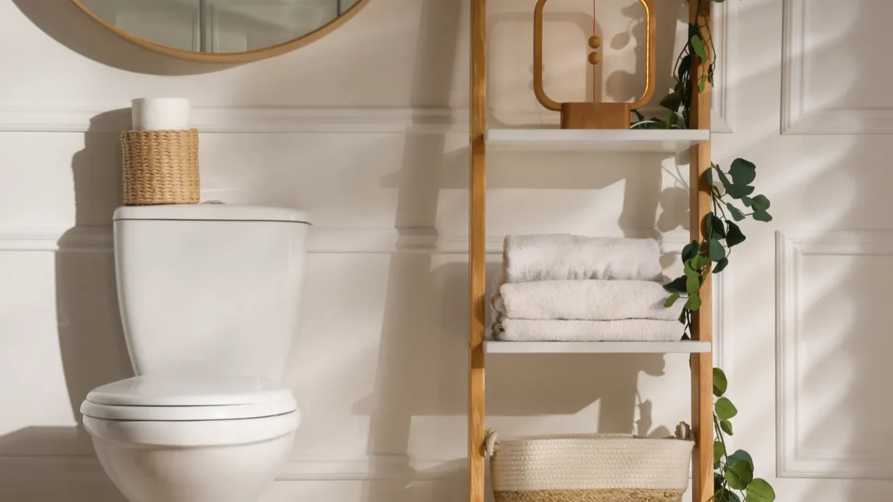 modern toilet bowl in comfortable restroom interior design