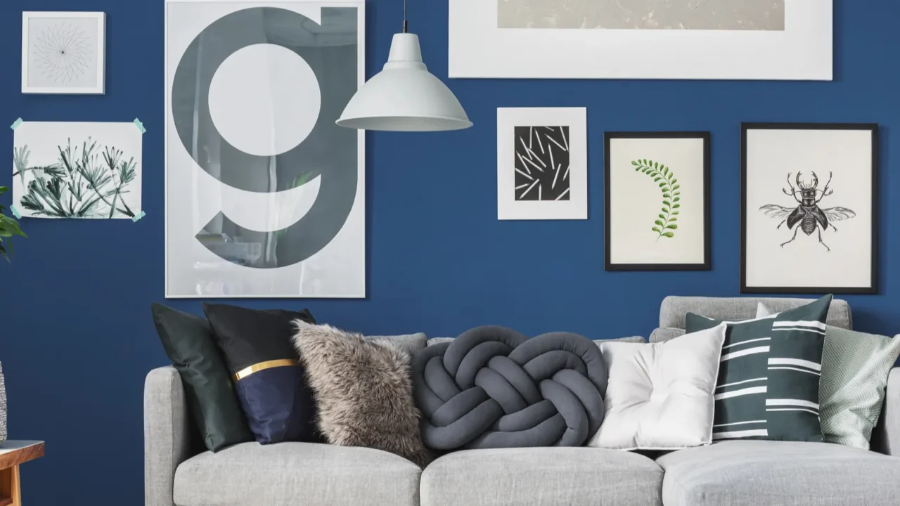 pillows on grey corner sofa