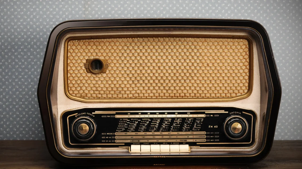 antique radio on vintage background