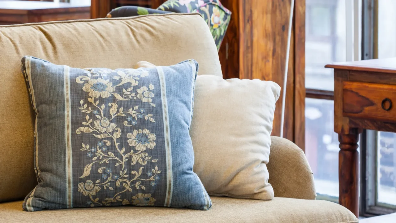 blue and cream pillows