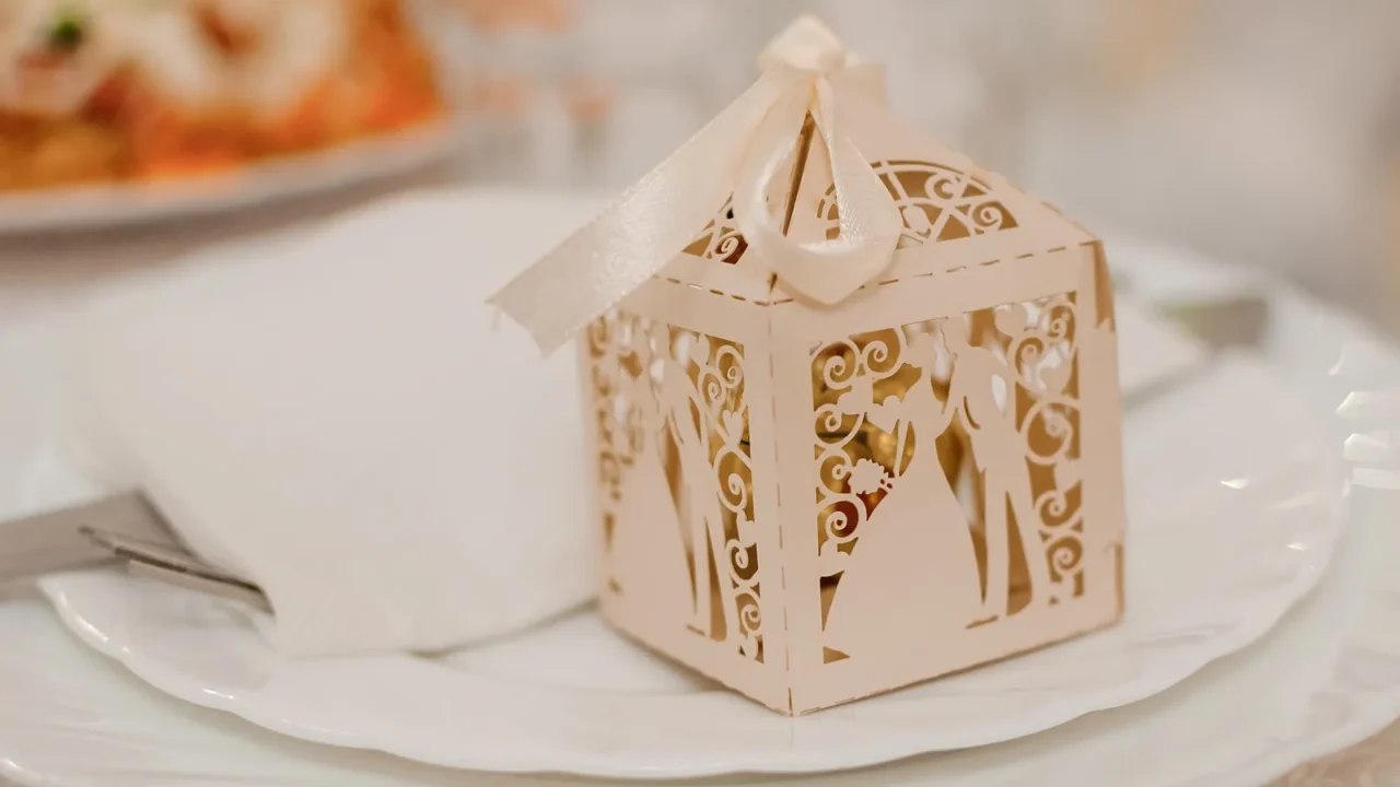 bonbonniere on the festive table sweet gift for wedding guests