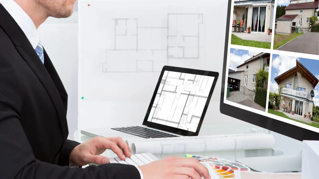 businessman checking a property portfolio online