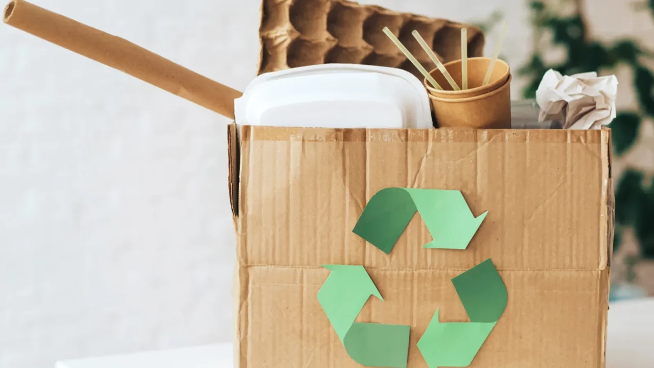 cardboard box filled with garbage for recycling