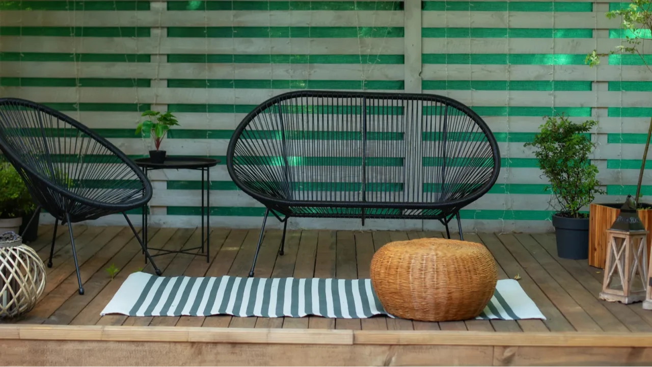 cozy space in patio or balcony interior veranda with wooden