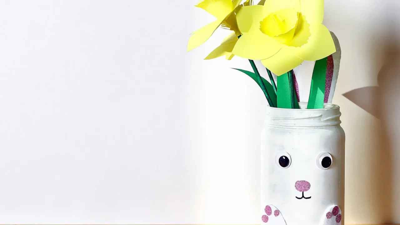 diy easter vase bunny with narcissus daffodils from glass jar