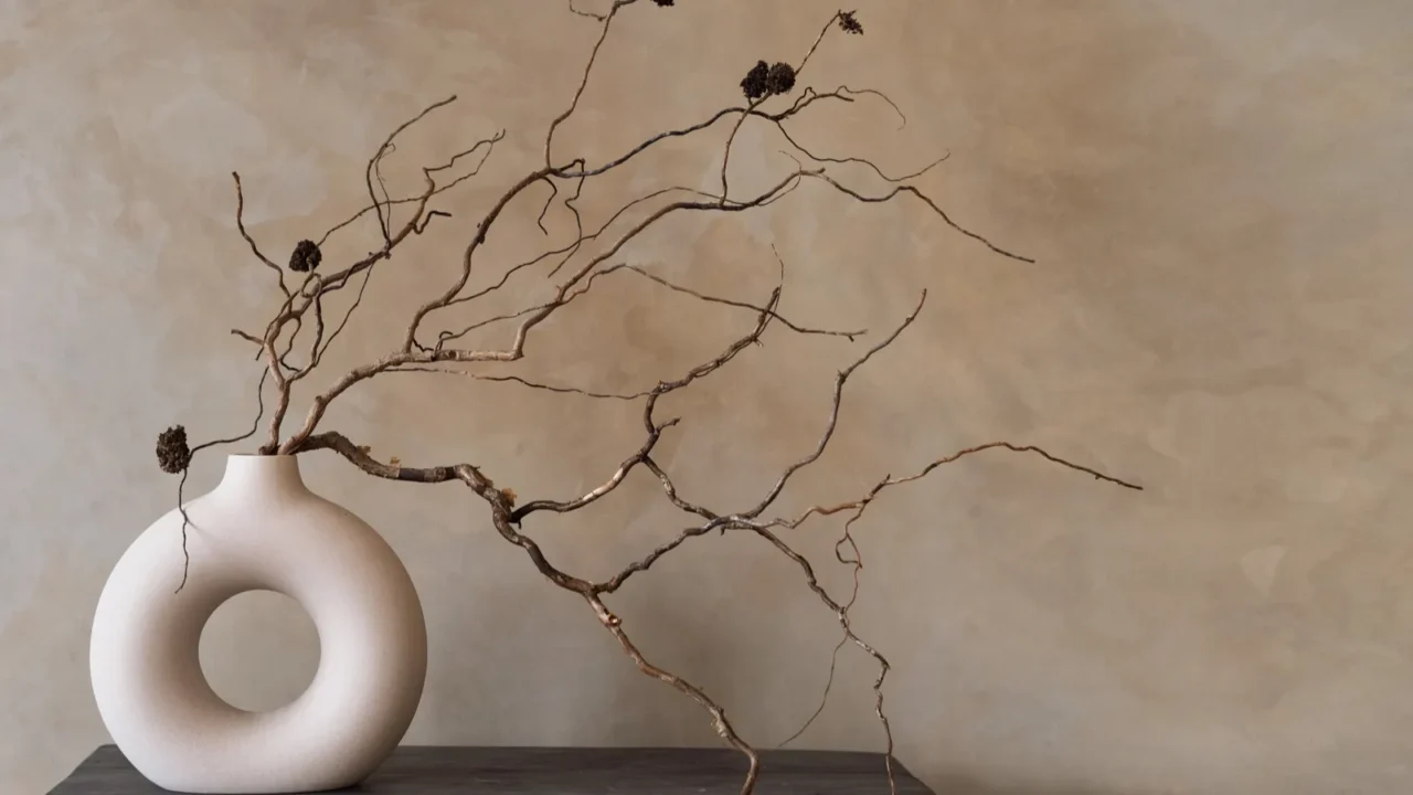 dry branch of an old tree in round modern white