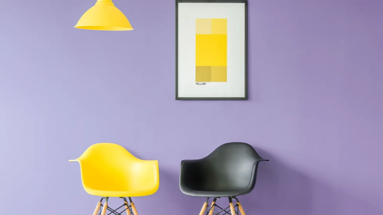 front view of contrasting color yellow and black chairs and