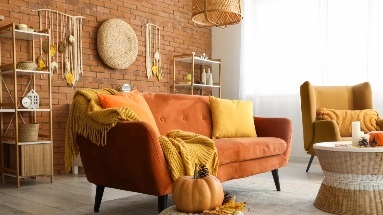 interior of living room with cozy sofa armchair coffee table