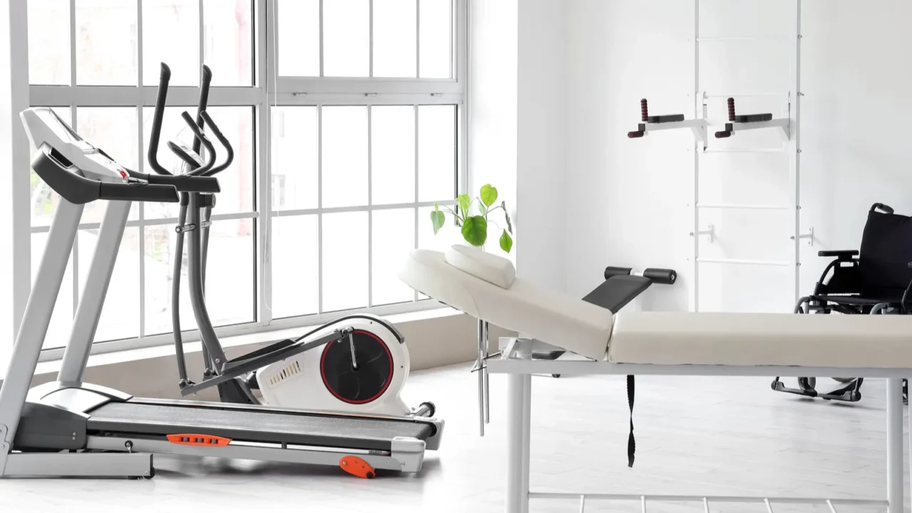 interior of rehabilitation center with couch and equipment
