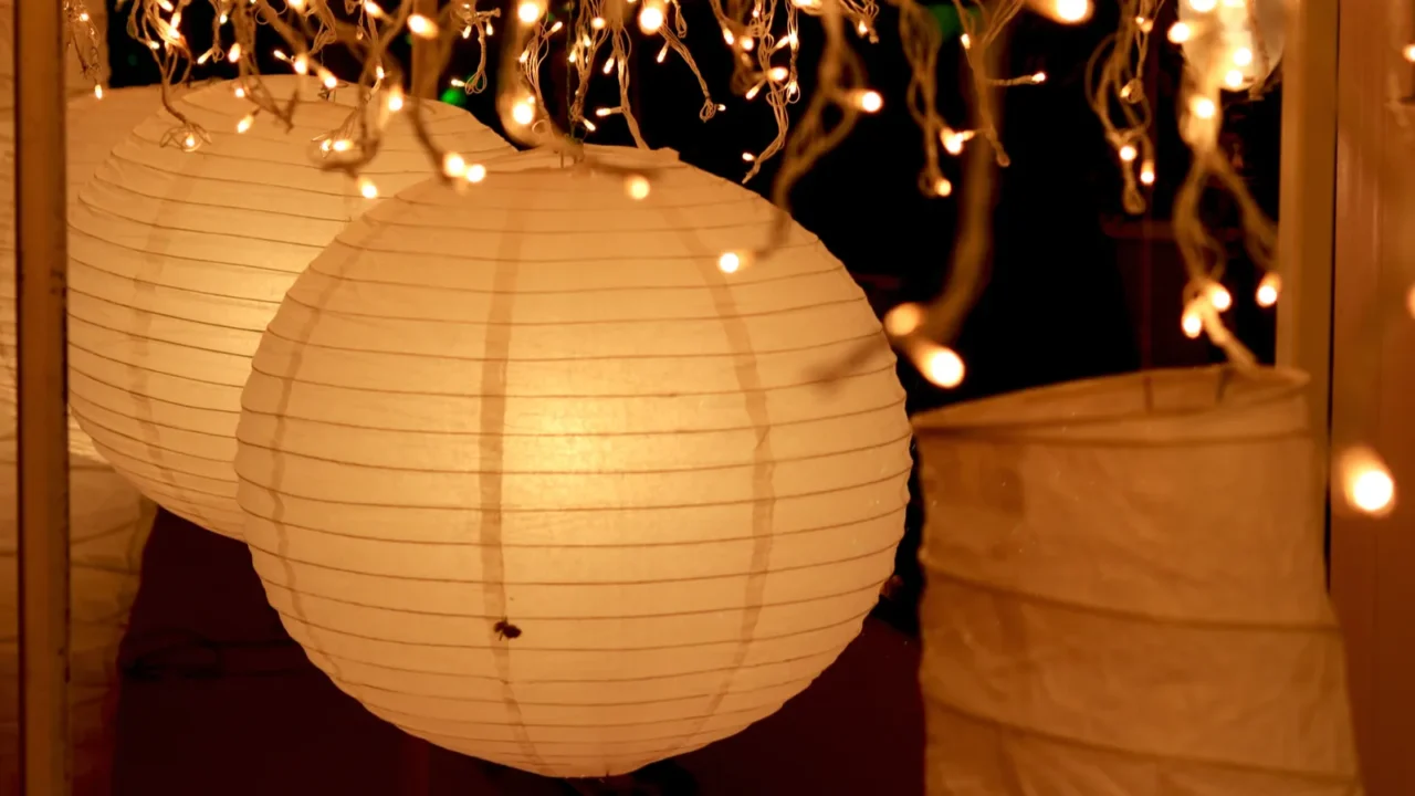 lighting in paper lantern decoration with bunch of small lights