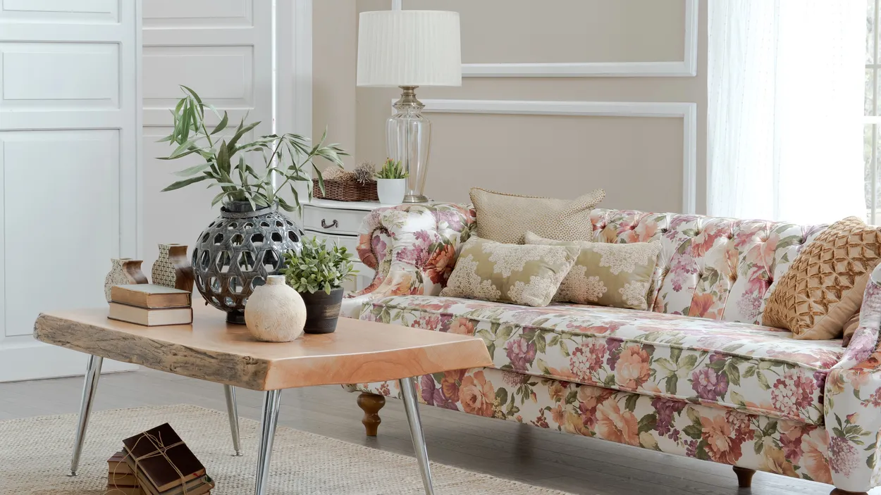 living room flowers pattern sofa and decoration interior design