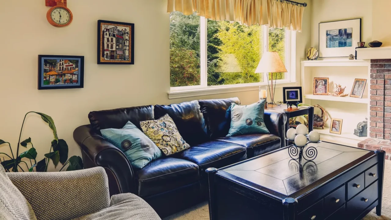 living room interior with fireplace