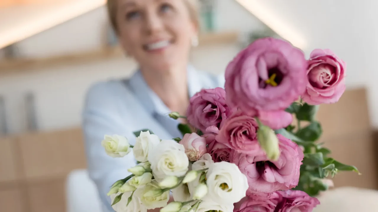 mature woman with flowers