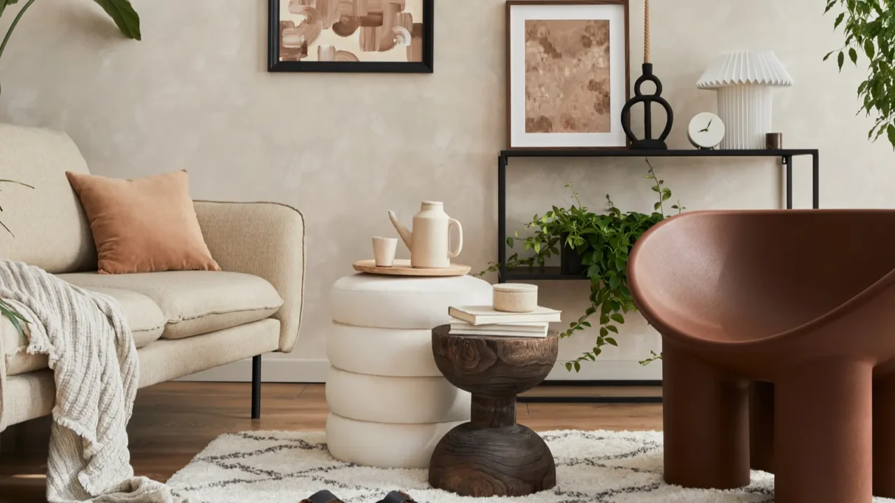 modern composition of elegant living room interior design with mock