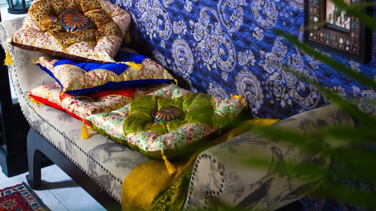 ottoman with cushions made in oriental style