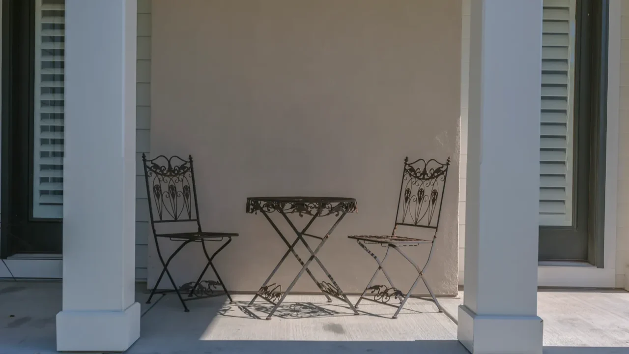 outdoor seating area with chairs and table