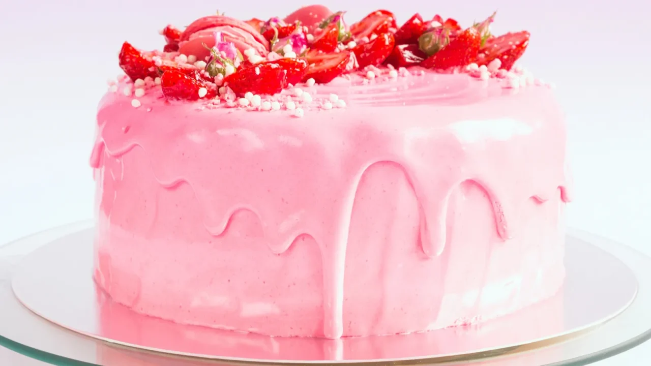 pink cake with strawberry