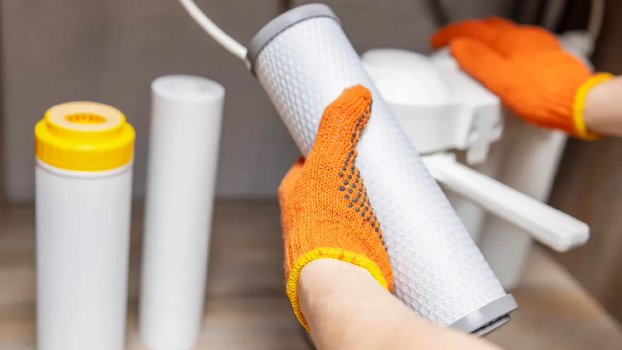 plumber installs or change water filter replacement aqua filter repairman
