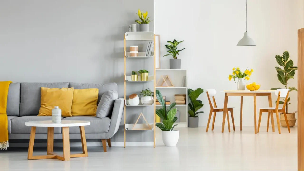 real photo of a spacious living room interior with a