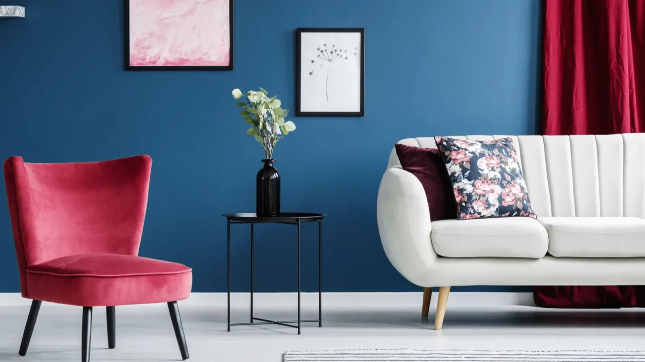 red and blue living room