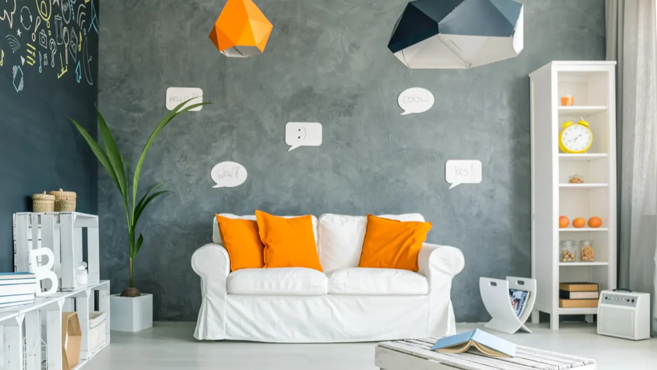 room with chalkboard wall