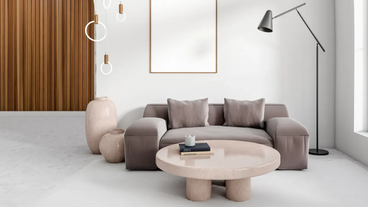 stylish living room interior with sofa and coffee table with